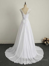 Appliques V-Neck Lace-Up Chiffon Wedding Dress